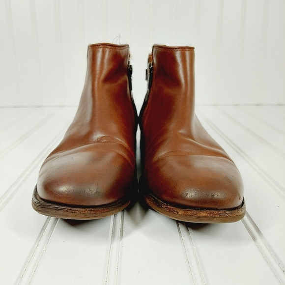 UGG Brown Leather Slip On Buckle Detail Side Zipper Ankle Riding Booties I205 - Picture 3 of 13
